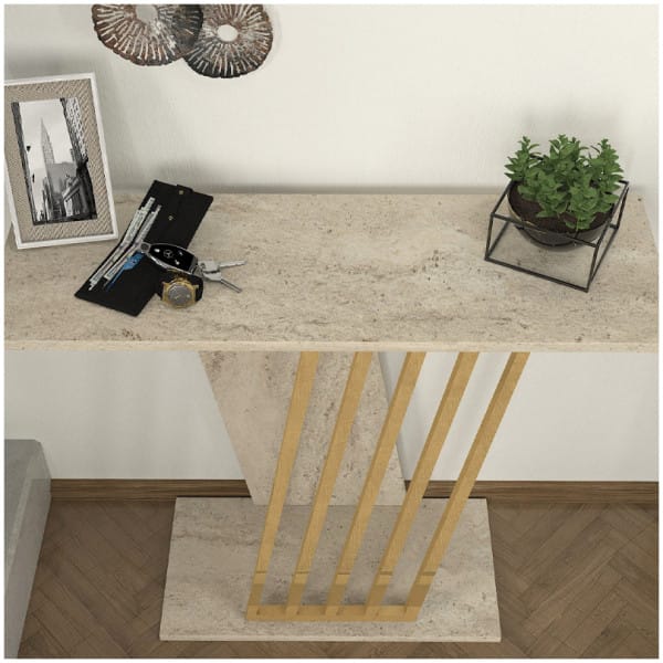 Κονσόλα Gravity  χρώμα travertine - χρυσό 90x29,6x76,8εκ. - Image 2