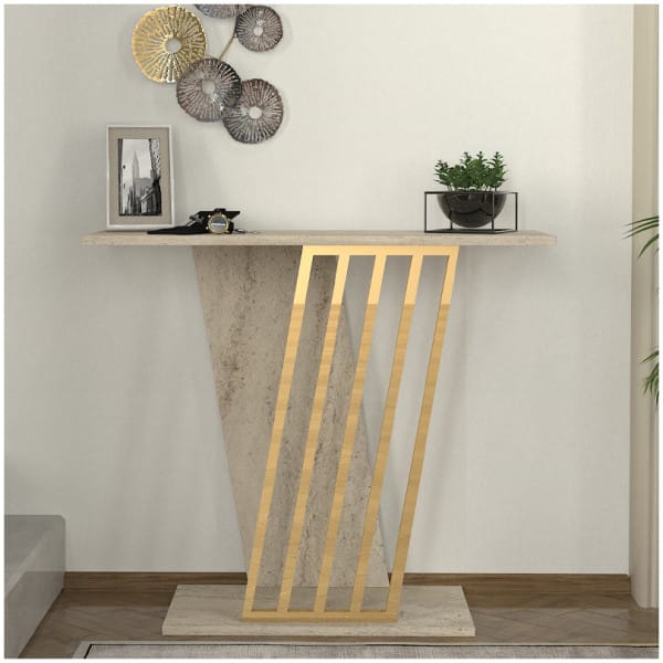 Κονσόλα Gravity  χρώμα travertine - χρυσό 90x29,6x76,8εκ. - Image 3