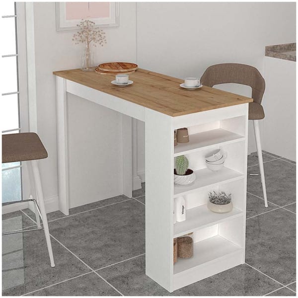 Τραπέζι μπαρ Monaco  χρώμα λευκό - sapphire oak 120x51,6x101,8εκ. - Image 1