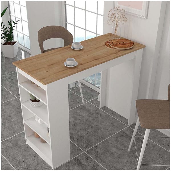 Τραπέζι μπαρ Monaco  χρώμα λευκό - sapphire oak 120x51,6x101,8εκ. - Image 4