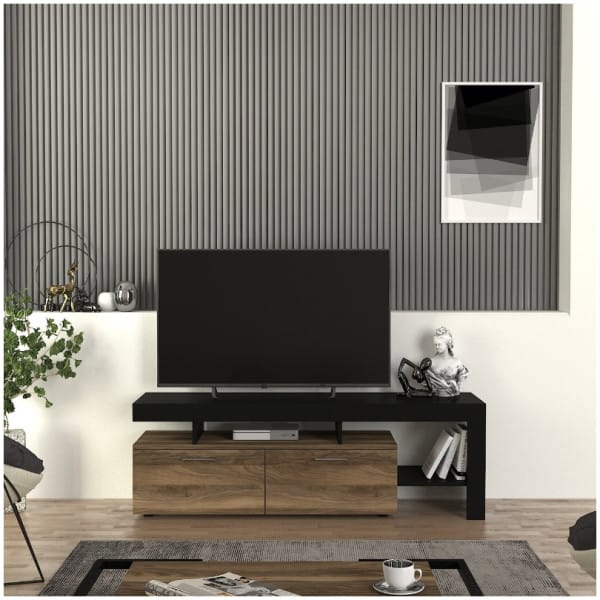Έπιπλο τηλεόρασης Acnes  χρώμα μαύρο - καρυδί 160x40x53εκ. - Image 3