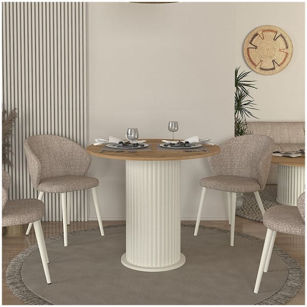 Τραπέζι Bohema  χρώμα ivory - sepet oak Ø90x77,7εκ. - Image 4