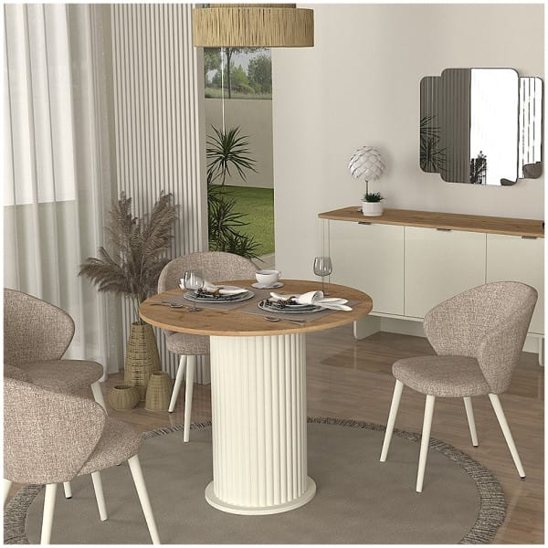 Τραπέζι Bohema  χρώμα ivory - sepet oak Ø90x77,7εκ. - Image 5