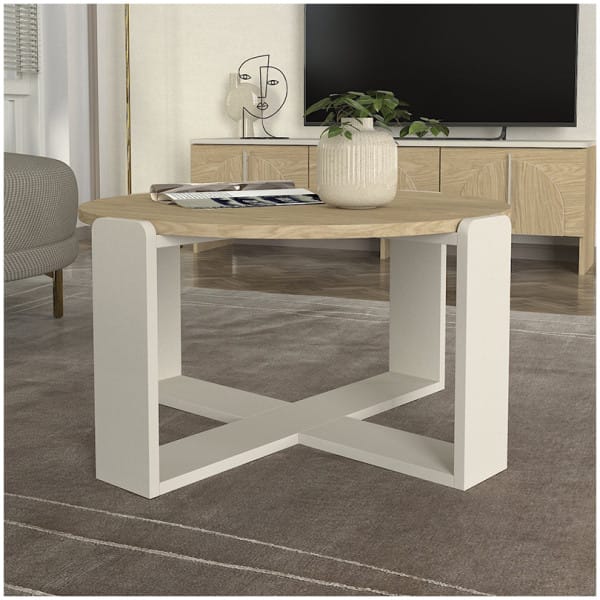 Τραπεζάκι σαλονιού Rebel  χρώμα rota oak - sandstone Ø70x38εκ. - Image 3