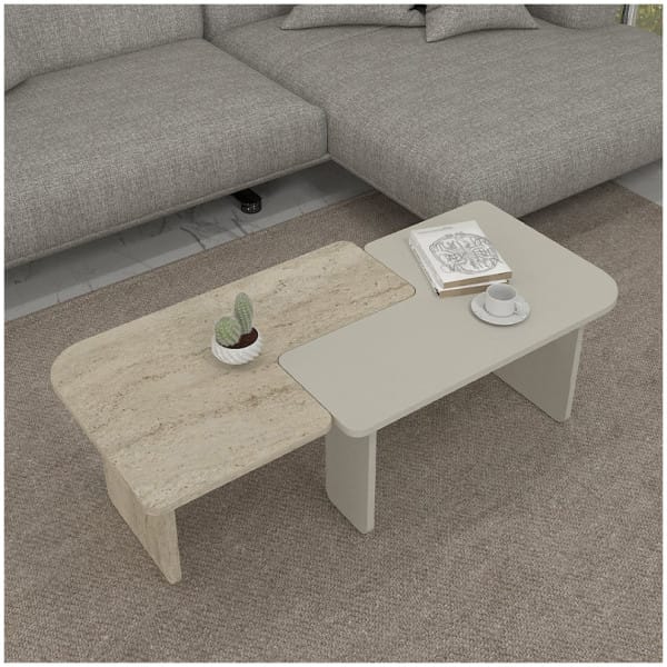 Τραπεζάκι σαλονιού σετ 2τμχ Sevilla  χρώμα sandstone - travertine 75x75x37,4εκ. - Image 3