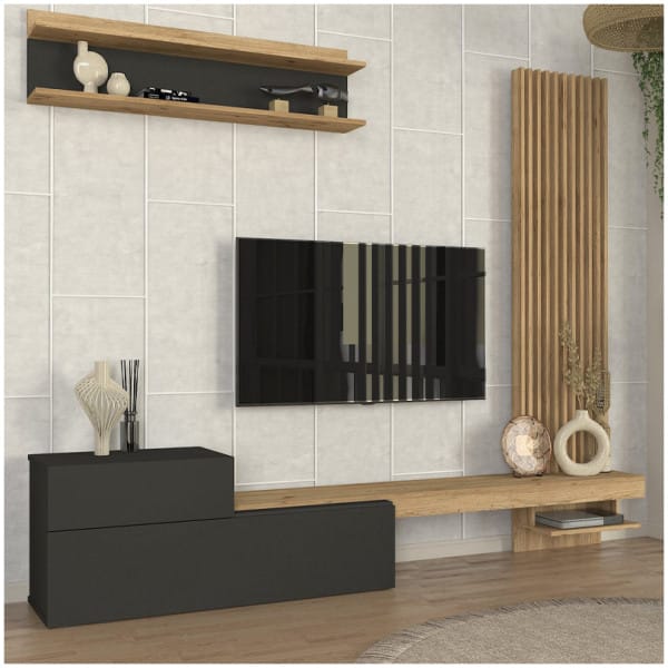 Σύνθεση τηλεόρασης Dumont  χρώμα ανθρακί - sepet oak 240x36,8x200εκ. - Image 3