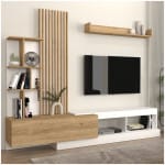 Σύνθεση τηλεόρασης Vermont  χρώμα λευκό - sepet oak 240x40x192εκ. - Image 3