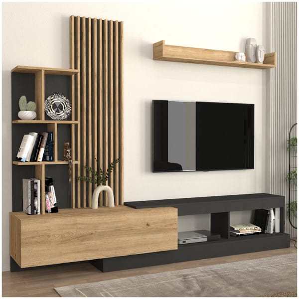 Σύνθεση τηλεόρασης Vermont  χρώμα ανθρακί - sepet oak 240x40x192εκ. - Image 3