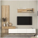 Σύνθεση τηλεόρασης Rosaline  χρώμα λευκό - sepet oak 233x31,3x196,8εκ.