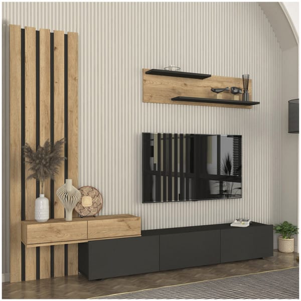 Σύνθεση τηλεόρασης Rosaline  χρώμα ανθρακί - sepet oak 233x31,3x196,8εκ. - Image 3