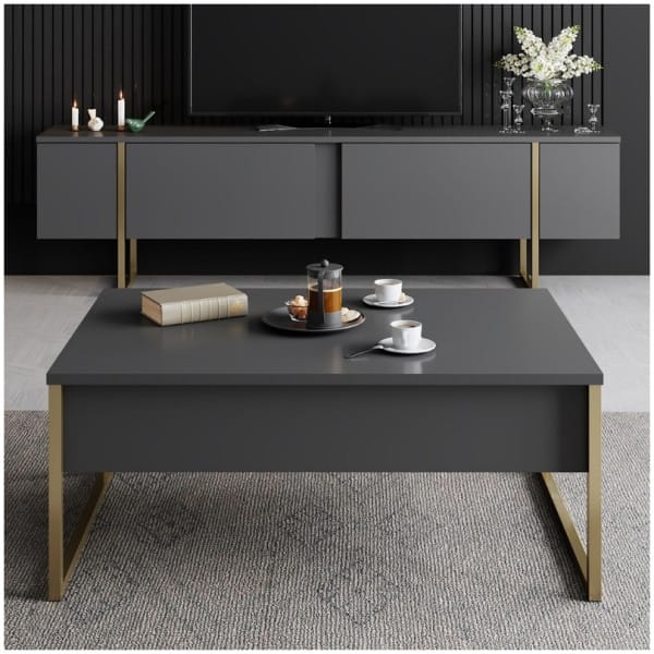 Τραπεζάκι σαλονιού Luxe  χρώμα ανθρακί - χρυσό 90x60x40εκ. - Image 3