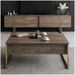 Τραπεζάκι σαλονιού Luxe  χρώμα καρυδί - χρυσό 90x60x40εκ. - Image 3