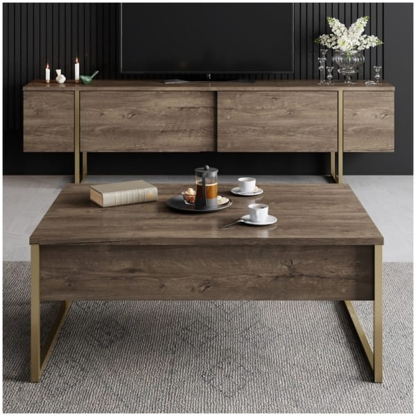 Τραπεζάκι σαλονιού Luxe  χρώμα καρυδί - χρυσό 90x60x40εκ. - Image 3