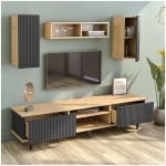 Σύνθεση τηλεόρασης Tokyo  χρώμα sapphire oak - ανθρακί 170x37x45εκ. - Image 2