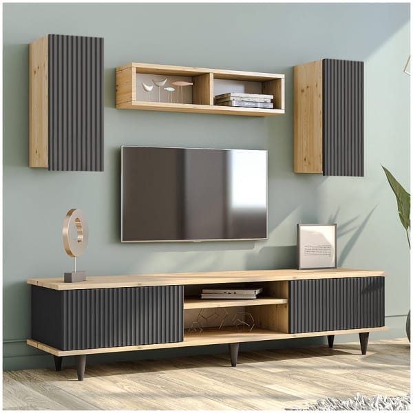 Σύνθεση τηλεόρασης Tokyo  χρώμα sapphire oak - ανθρακί 170x37x45εκ. - Image 3