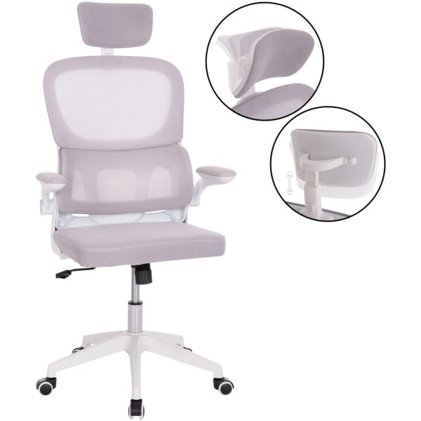ΚΑΡΕΚΛΑ ΓΡΑΦΕΙΟΥ BASTON HM18236.03 ΓΚΡΙ MESH & ΛΕΥΚΟΣ PP ΣΚΕΛΕΤΟΣ 64x60x127Υεκ.