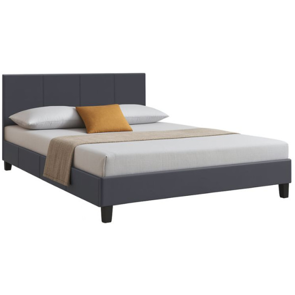 Κρεβάτι Flat  από τεχνόδερμα χρώμα μαύρο ματ 150x200εκ. - Image 1
