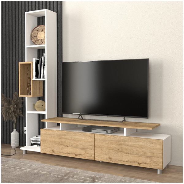 Σύνθεση τηλεόρασης Tulip  χρώμα λευκό - sepet oak 160x29,5x160εκ. - Image 1