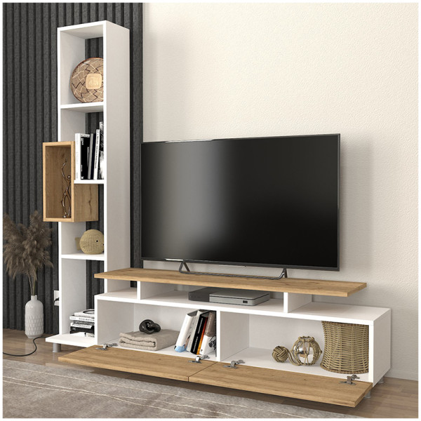 Σύνθεση τηλεόρασης Tulip  χρώμα λευκό - sepet oak 160x29,5x160εκ. - Image 2