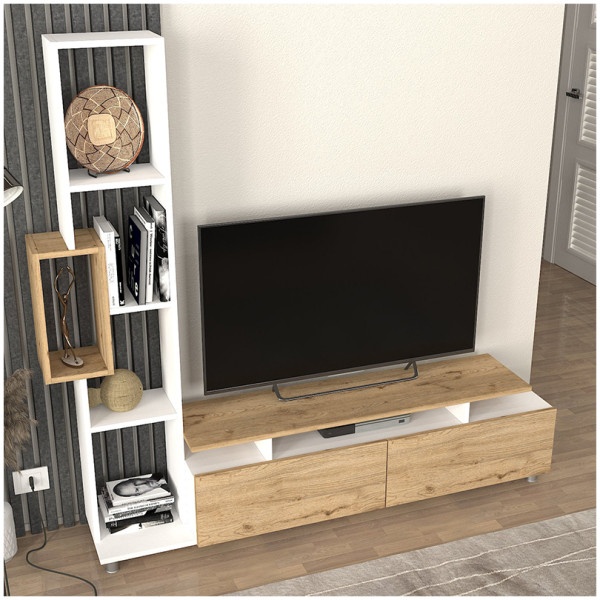 Σύνθεση τηλεόρασης Tulip  χρώμα λευκό - sepet oak 160x29,5x160εκ. - Image 3