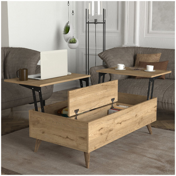 Τραπεζάκι σαλονιού Roy  με σερβιτόρο χρώμα sepet oak 121x69x40εκ. - Image 3