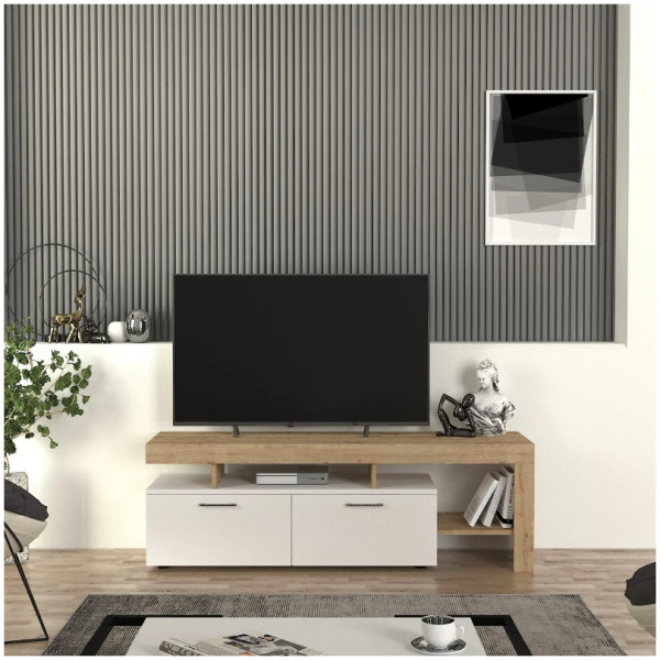 Έπιπλο τηλεόρασης Acnes  χρώμα λευκό - sapphire oak 160x40x53εκ. - Image 3