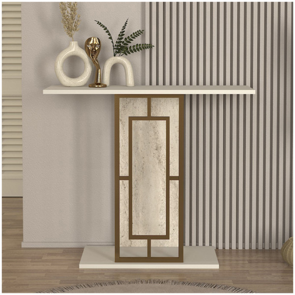 Κονσόλα Alderas  χρώμα sandstone - travertine - χρυσό 90x29,6x76,8εκ. - Image 2