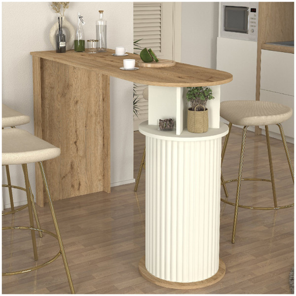 Τραπέζι μπαρ Bohema  χρώμα sepet oak - ivory 150x51,6x101,8εκ. - Image 1