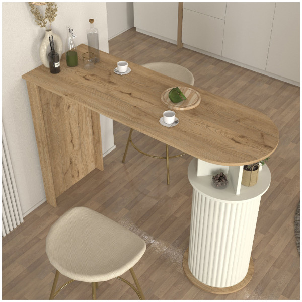 Τραπέζι μπαρ Bohema  χρώμα sepet oak - ivory 150x51,6x101,8εκ. - Image 2