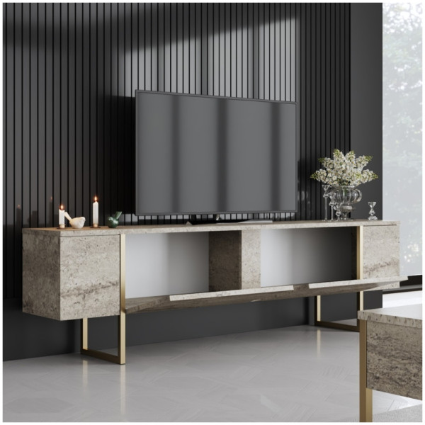Έπιπλο τηλεόρασης Luxe  χρώμα travertine - χρυσό 180x30x50εκ. - Image 3