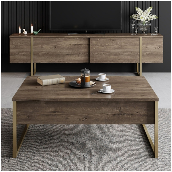 Έπιπλο τηλεόρασης Luxe  χρώμα καρυδί - χρυσό 180x30x50εκ. - Image 3