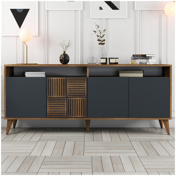 Μπουφές Milan  χρώμα καρυδί - ανθρακί 180x35x78,6εκ. - Image 3