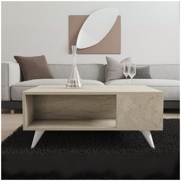 Τραπεζάκι σαλονιού Yuka  χρώμα travertine 90x60x39,5εκ. - Image 3