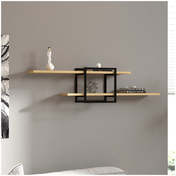 Ραφιέρα τοίχου Mone  χρώμα sapphire oak - μαύρο 120x18x30εκ. - Image 1