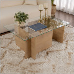 Τραπεζάκι σαλονιού Vetrino  γυάλινο χρώμα honey oak 105x65x40εκ.