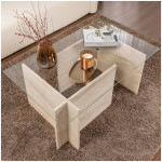 Τραπεζάκι σαλονιού Vetrino  γυάλινο χρώμα travertine 105x65x40εκ. - Image 2