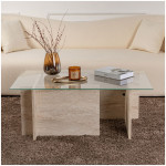 Τραπεζάκι σαλονιού Vetrino  γυάλινο χρώμα travertine 105x65x40εκ. - Image 3