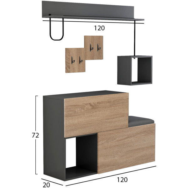 ΕΠΙΠΛΟ ΕΙΣΟΔΟΥ CERB HM8957.11 ΜΕΛΑΜΙΝΗ ΣΕ SONAMA-ΓΚΡΙ 120x20x72Υ εκ. - Image 2