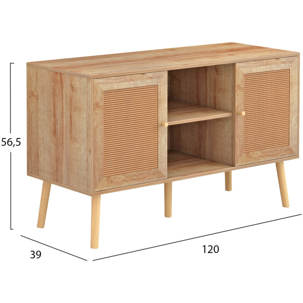 ΕΠΙΠΛΟ TV ΜΕΛΑΜΙΝΗΣ COLM ΜΕ ΠΟΡΤΕΣ RATTAN HM9223.11 ΣΕ ΧΡΩΜΑ ΦΥΣΙΚΟ 120x39x56,5Υεκ. - Image 2