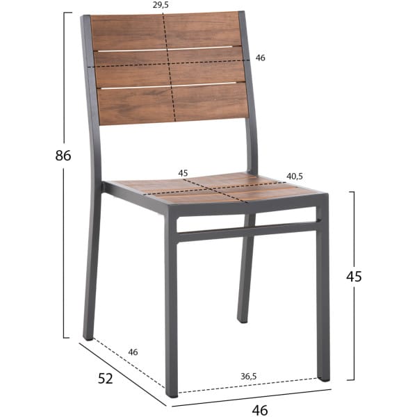 ΚΑΡΕΚΛΑ ΑΛΟΥΜΙΝΙΟΥ SAGA HM6063.02 ΣΚΟΥΡΟ ΓΚΡΙ ΜΕ POLYWOOD 46x52x86Υεκ. - Image 2