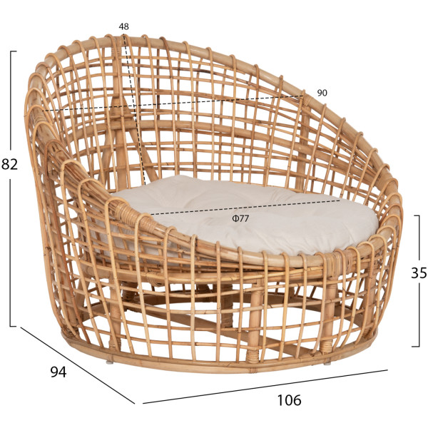 ΠΟΛΥΘΡΟΝΑ ENTO HM9814 RATTAN ΣΕ ΦΥΣΙΚΟ-ΜΠΕΖ ΜΑΞΙΛΑΡΙ 85x75x67Yεκ. - Image 2