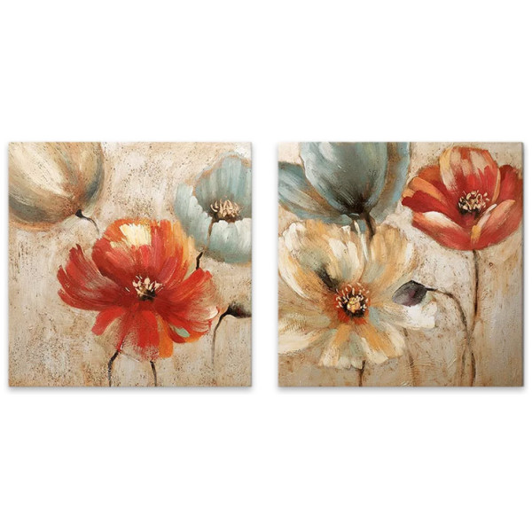 Πίνακες σε καμβά "Flowers"  2 τμχ. ψηφιακής εκτύπωσης 103x50x3εκ.