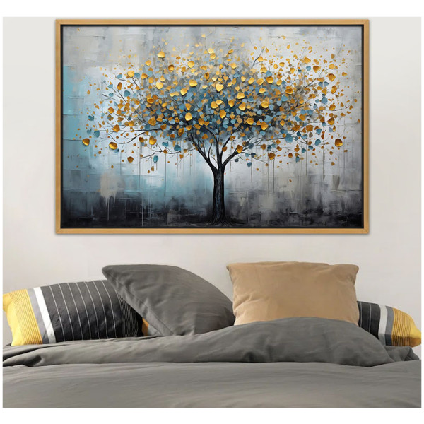 Πίνακας σε καμβά "Gold Tree"  ψηφιακής εκτύπωσης με κορνίζα χρώμα χρυσό 140x100x3εκ. - Image 2