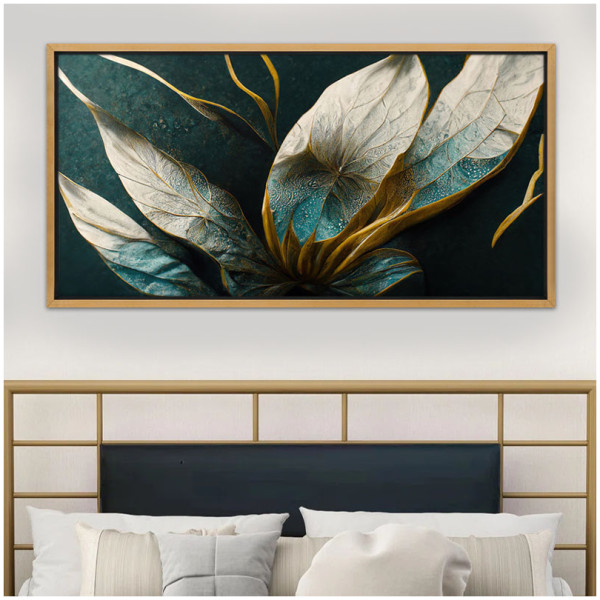 Πίνακας σε καμβά "Exotic Flower"  ψηφιακής εκτύπωσης με κορνίζα χρώμα χρυσό 140x70x3εκ. - Image 2