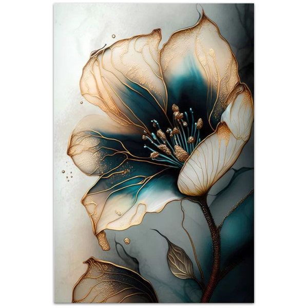 Πίνακας σε καμβά "Emerald Golden Flower"  ψηφιακής εκτύπωσης 70x100x3εκ. - Image 1