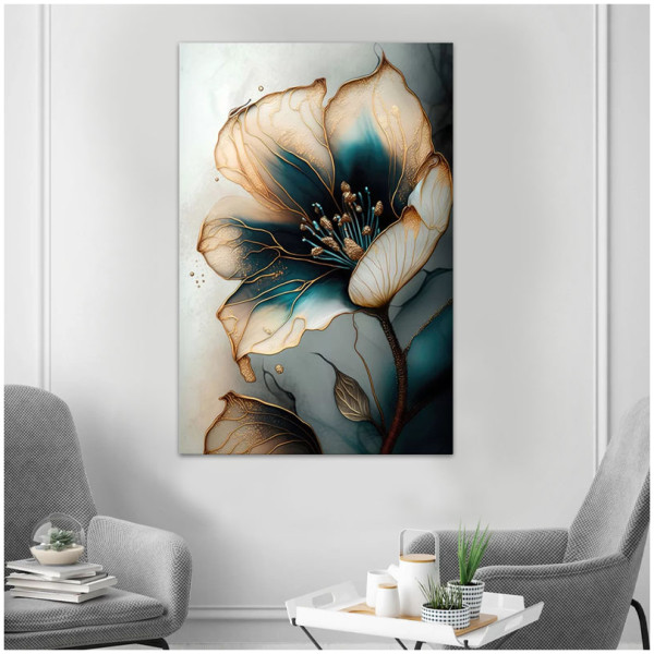Πίνακας σε καμβά "Emerald Golden Flower"  ψηφιακής εκτύπωσης 70x100x3εκ. - Image 2