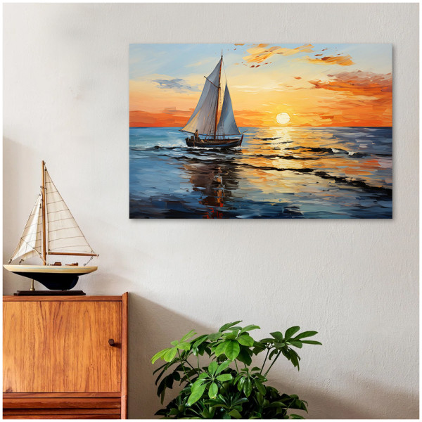 Πίνακας σε καμβά "Fisherman at the sunset"  ψηφιακής εκτύπωσης 120x60x3εκ. - Image 2