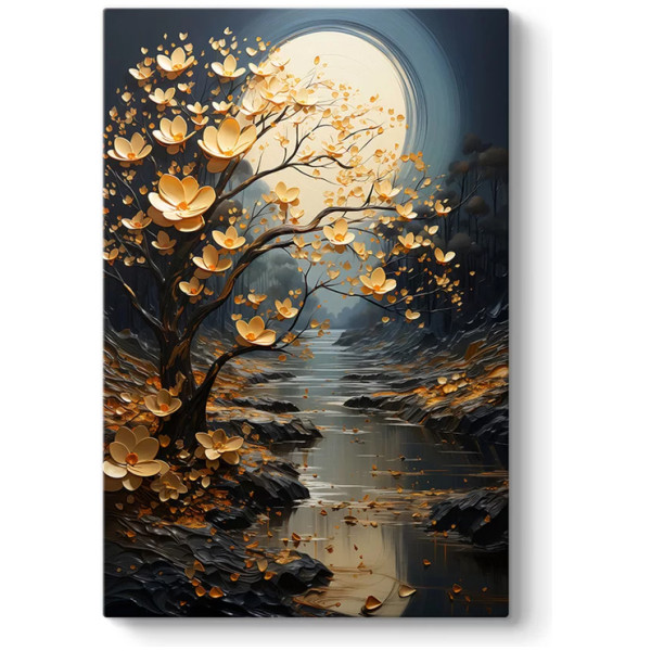 Πίνακας σε καμβά "Dance of Flowers in Moonlight"  ψηφιακής εκτύπωσης 60x90x3εκ. - Image 1