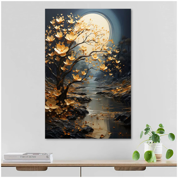 Πίνακας σε καμβά "Dance of Flowers in Moonlight"  ψηφιακής εκτύπωσης 60x90x3εκ. - Image 2