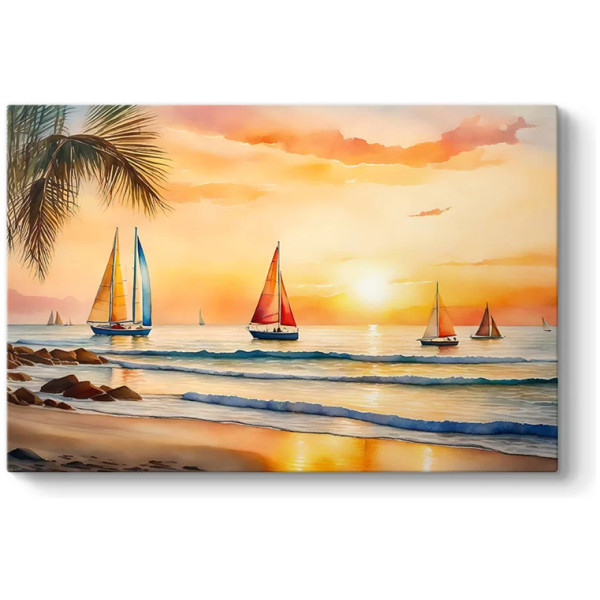Πίνακας σε καμβά "Tropical Sails at the Sunset"  ψηφιακής εκτύπωσης 100x70x3εκ. - Image 1